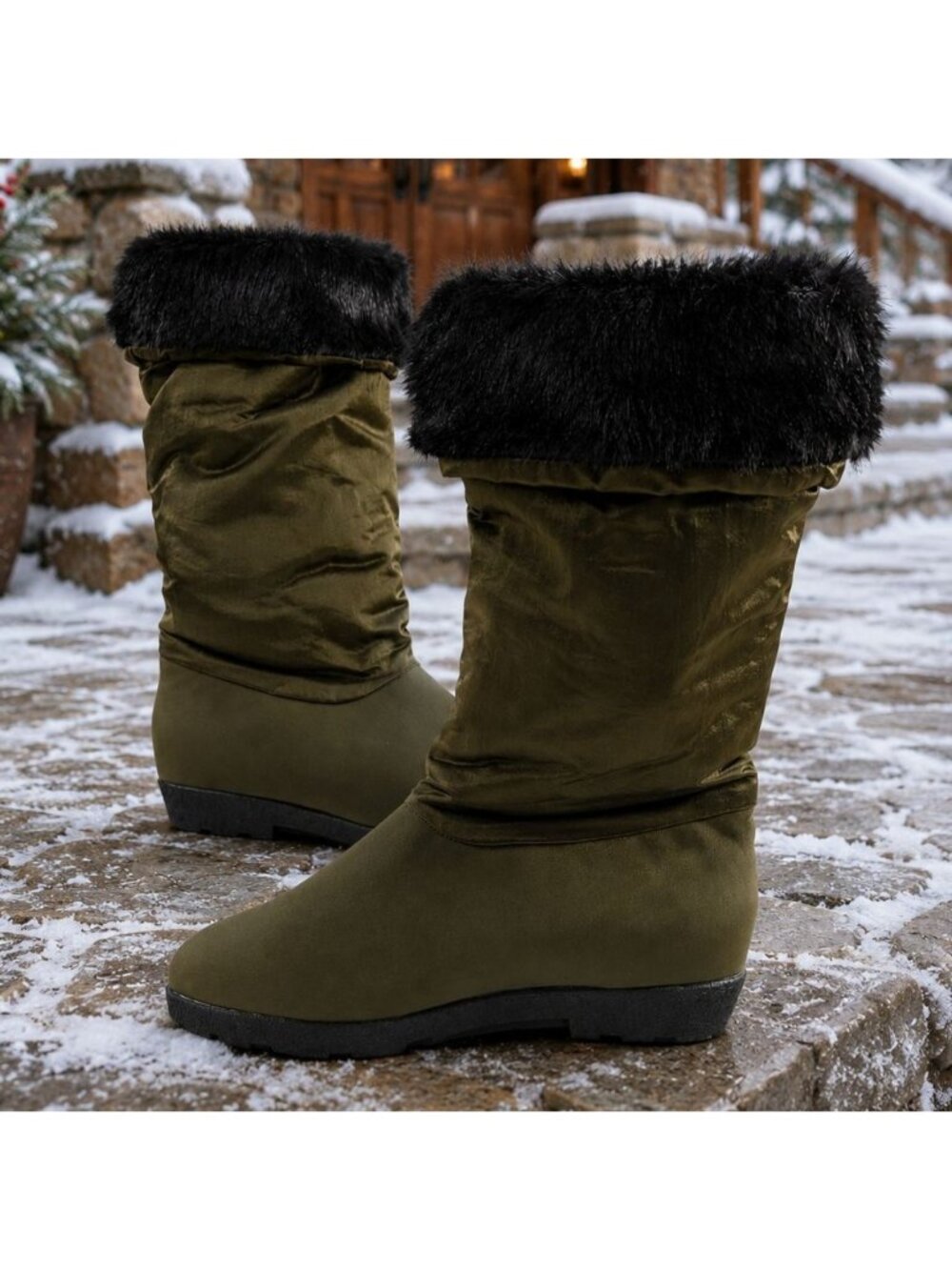 Cougar Slope  Women’s 7.5 M Waterproof Boots Loden Green Faux Fur Winter NWOB
